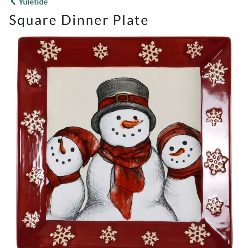 St. Nicholas Square Snowman Cookie Serving Plate - Red/White/Black EUC
